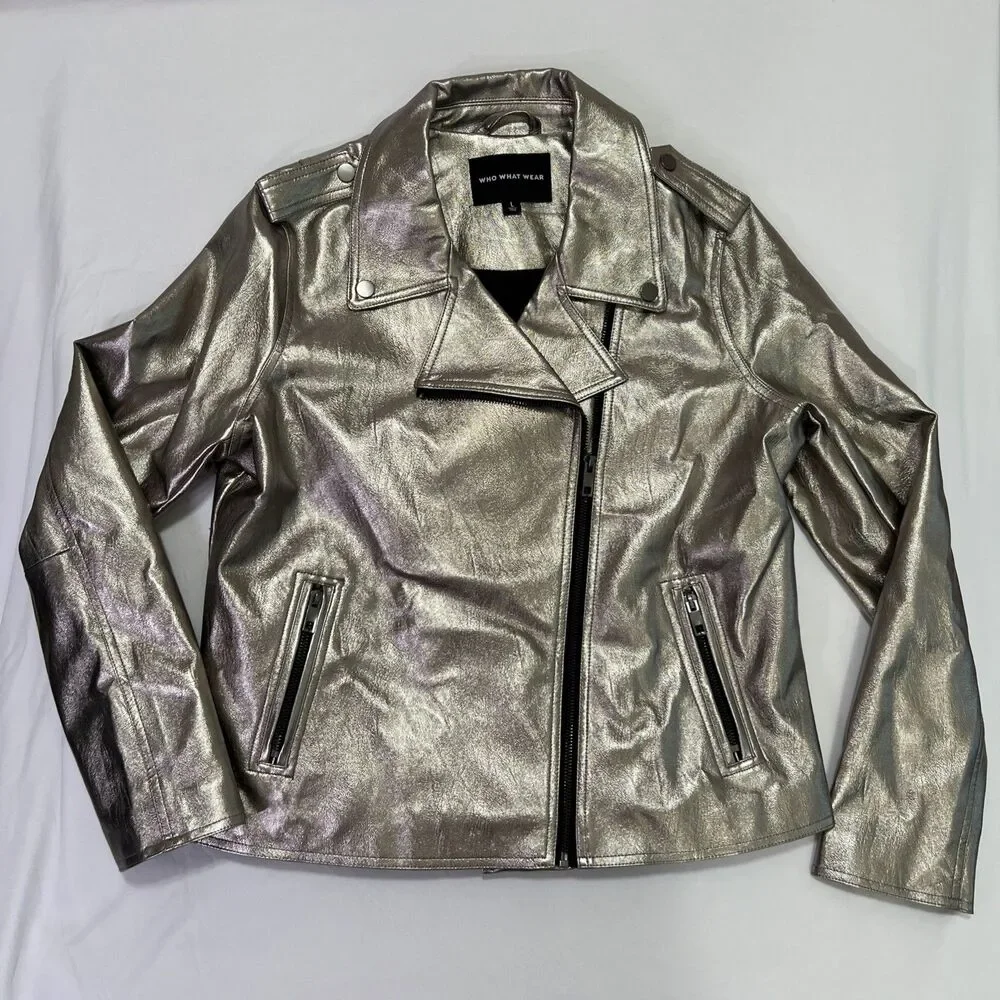 Who What Wear Women's Moto Jacket Size Large Silver Gray - Picture 2 of 4